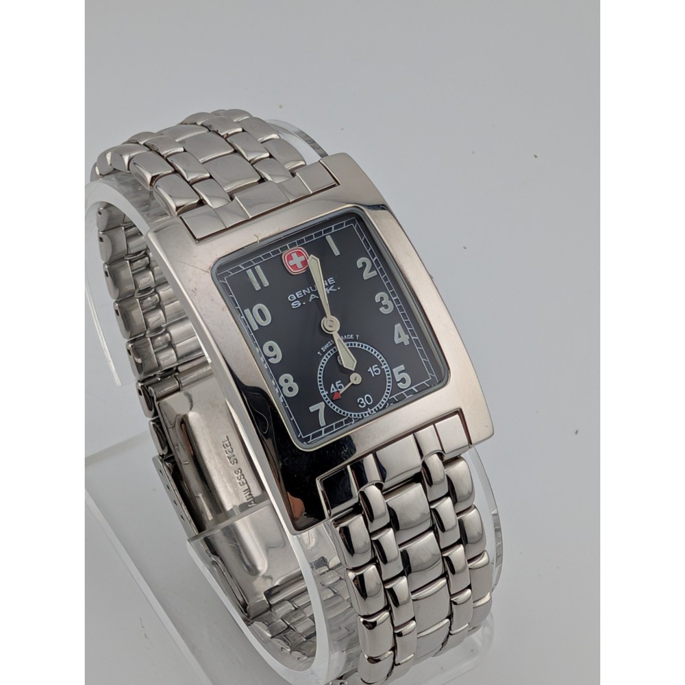 Wenger Genuine SAK Design Watch Men 27mm Case Silver 7.75" Band- New Battery